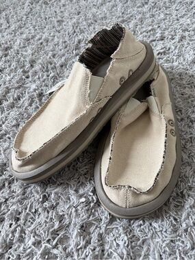Sanuk Beige Canvas Slip-On Loafers for Men